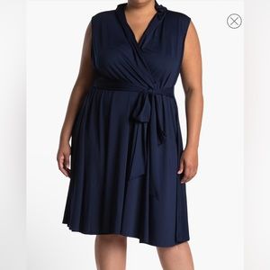 Fit and flare surplice top jersey navy dress. Comfy and cute!